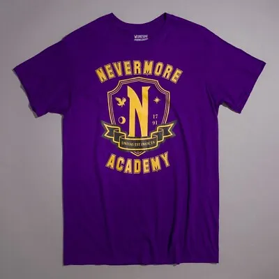Buy Official Wednesday Nevermore Academy Purple T-Shirt : S,M,L,XL • 19.99£