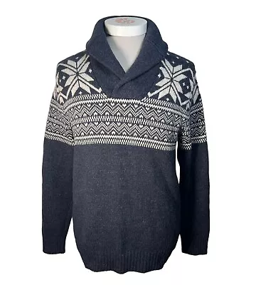 Buy Vintage Gap Lambswool Navy Blue Jumper Size L Fair Isle Nordic Chunky Wool Knit • 19.99£