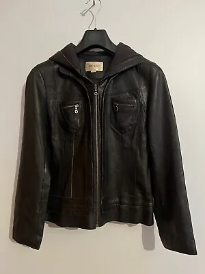 Buy Ladies Leather Jacket Classic Biker Style Black Real Leather With Hoodie Size M • 85£