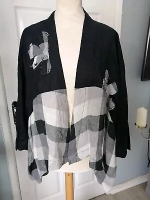 Buy Ana Nonza Ladies Sz12 Black/grey Quirky 100%linen Open Jacket Boho Hippy • 16.99£