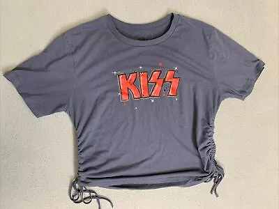 Buy KISS Band T-Shirt Women’s Size Medium Short Sleeve Gray Red Cinch Tie On Sides • 28.65£