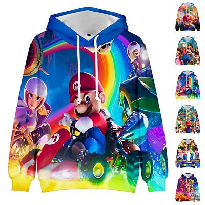 Buy Kids Super Mario 3D Printed Hoodie Hooded Sweatshirt Long Sleeve Pullover Tops • 13.16£