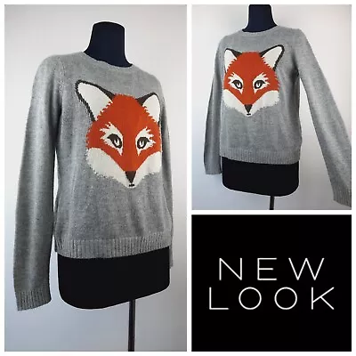 Buy Womens Size 8-10 Knitted Fox Jumper Angora Wool Long Sleeve New Look Grey • 8.99£
