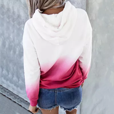 Buy Pullover Daily Long Sleeve Front Pocket Casual Women Hoodie Gradient Color Work • 15.29£