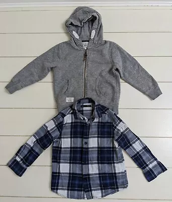 Buy Next Blue Checked Shirt & Grey Hoody Small Bundle 4 Years • 4£