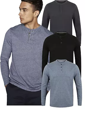 Buy Mens Top Washed Long Sleeve Soft Touch 3 Button Cotton Jersey T-shirt Gents Tops • 8.99£