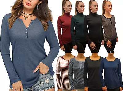 Buy Ladies T-Shirt Top Long Sleeve Stretch Or Loose Fit 100% Cotton RRP £9.99 • 4.99£