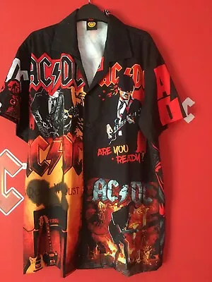 Buy Acdc All Over Print Button Up Shirt Smiley Co Angus Malcolm Young Bon Scott • 35£