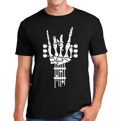 Buy Rock On Guitar T-Shirt Music Metal Guitars Goth Punk Skeleton Skull Top Tee • 11.99£