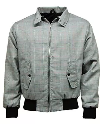 Buy Mens Prince Of Wales Check Harrington Jacket | Classic Vintage Scooter Bomber • 27.95£