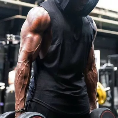 Buy Men Sleeveless Hoodie Sweatshirt T Shirt Gym Muscle Sports Tank Top Hooded Vest • 15.60£