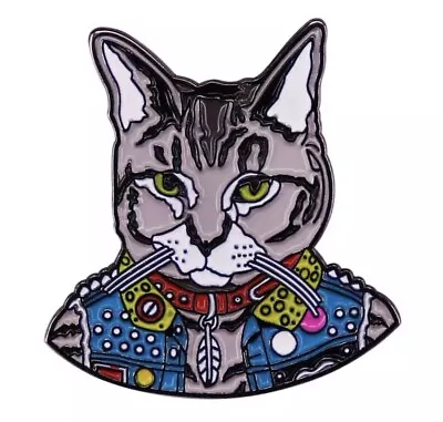 Buy Denim Jacket Hippy Cat Metal Enamel Pin Badge Kitty Woodstock Hendrix Dylan • 8.95£