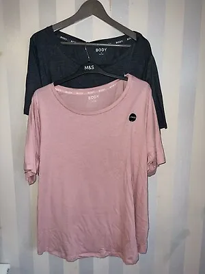 Buy M&S 2 Pack Pyjama Tops Cotton Modal Cool Comfort Pink And Grey Size 22 • 15.99£
