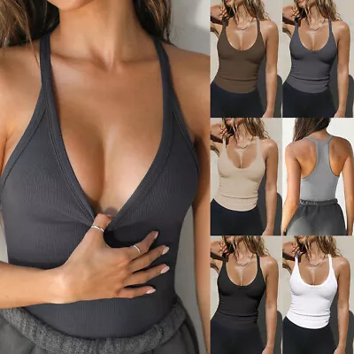 Buy Women Sexy Slim Fit Tank Tops Vest Summer Strappy Ribbed Stretch T Shirt Blouse • 8.99£