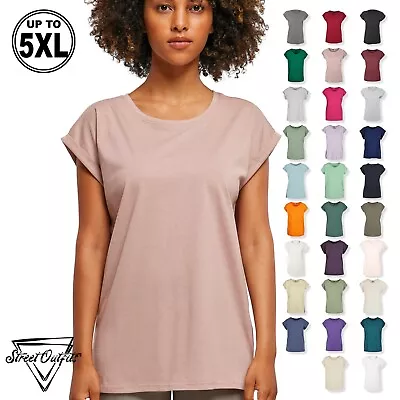 Buy Womens Extended Shoulder T-Shirt Long Cut Top Wide Round Neck Tee Sports Yoga • 7.91£