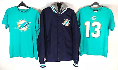 Buy NFL Miami Dolphins Varsity Style Coat Size L + Official Team Shirts Size M #9013 • 14.99£