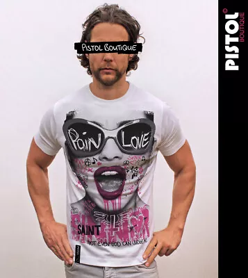 Buy Pistol Boutique Men's White Crew Neck GRAFFITI SUNGLASSES GIRL PAIN LOVE T-shirt • 22.49£