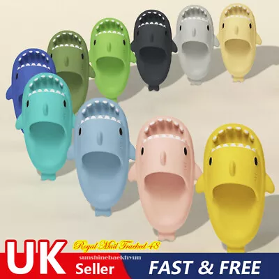 Buy Kids & Adult Thick Sole Sharks Non-Slip Slippers In/Outdoor Home Sliders Sandals • 10.69£