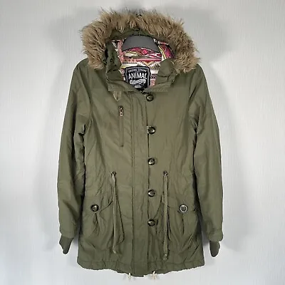 Buy Animal Khaki Green Parka Coat Jacket Faux Fur Hood Indie Women's Size 8 • 22.99£