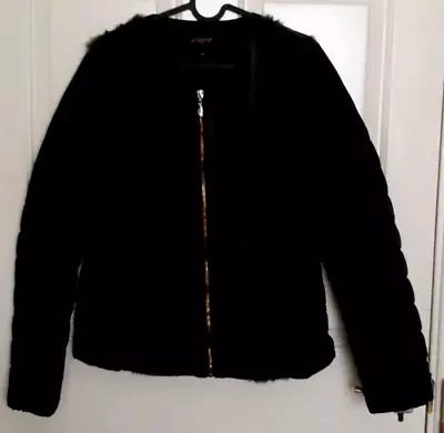 Buy Ladies Attentif Paris Dark Navy Quilted Fur Front Fitted Jacket Size EU40/UK12  • 9£