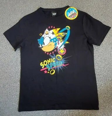 Buy Sega Sonic The Hedgehog Black Short Sleeve Round Neck Sonic Speed T.Shirt Tee S • 8.99£