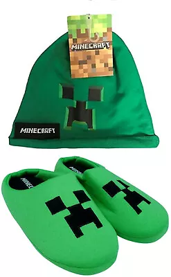 Buy Minecraft Creeper Slippers Unisex Kids Green Mojang Gaming Mules Shoes With Hat • 8.49£