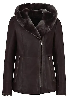 Buy Ladies B3 Flying Sheepskin Shearling Jacket Dark Berry Fur Hooded Genuine NV 39 • 304£