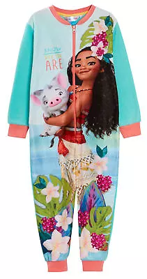 Buy Disney Moana All In One Girls Moana Fleece Pyjamas Kids Warm Zipped Loungewear • 13.95£