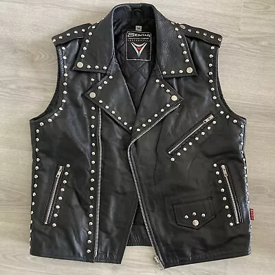 Buy Leather Biker Jacket Vest Waistcoat Studded Punk Rock Metal • 65£