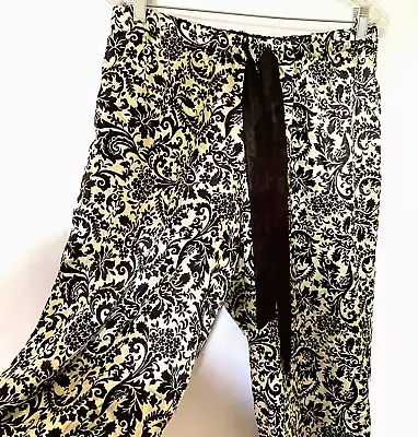 Buy Soft Moments Pajama Pants Womens 14/16 Black Off White Satin Floral Gothic Print • 17.05£