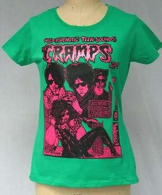 Buy The Cramps Uv Pink On Green Horror Punk Cbgb Ladies Fruit Of The Loom T Shirt • 18.50£