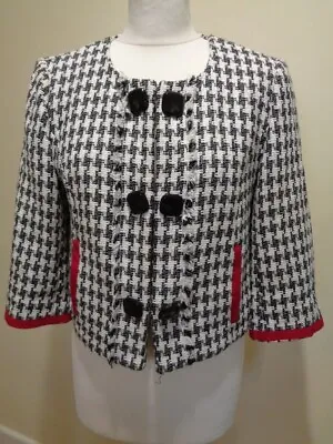 Buy M&s Limited Collection Black And White Check Jacket With Red Trim - Size 12 • 30£