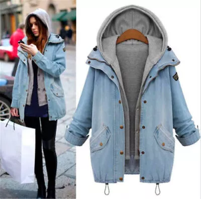 Buy Womens Denim Coat Hoodie Hooded Winter Outwear Jean Jacket Oversized 2Pcs Suit • 29.99£