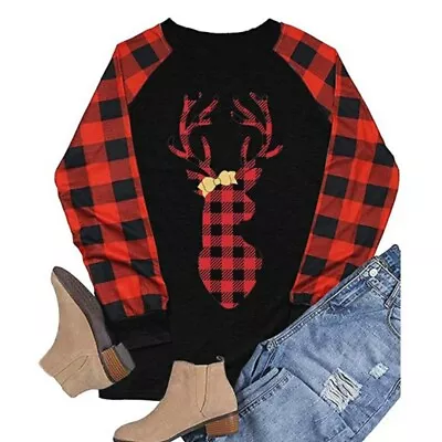 Buy Buffalo Plaid Deer Raglan Long Sleeve T-shirt44 • 12£