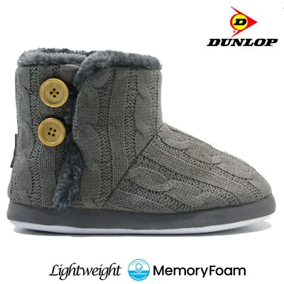 Buy Ladies Dunlop Memory Foam Slippers Winter Fur Slip On Warm Winter Bootie Size • 9.95£