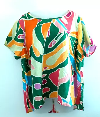 Buy Siriano Plus Womens Blouse Size 1X Bright Abstract 100% Linen Tropical NEW Top • 13.66£