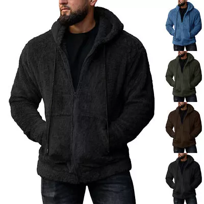 Buy Mens Teddy Bear Fleece Hooded Coat Winter Warm Faux Fur Zip Up Hoodies Outwear· • 22.41£