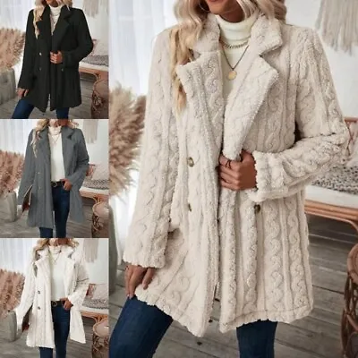 Buy Ladies Sherpa Coats Long Sleeve Fleece Lined Jacket Casual Cardigan Winter Warm • 73.51£