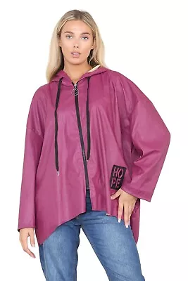 Buy Womens Italian PU Faux Leather Long Sleeve Zip Front Tie String Hooded Jacket • 25.13£
