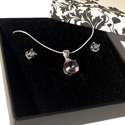 Buy Sterling Silver Mystic Topaz Crystal Pendant & Earrings Set Valentines Gift  • 45£
