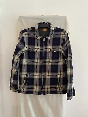Buy SUPERDRY Blue Checked Fleece Lined Wool Blend (43%) Jacket Size L • 25£