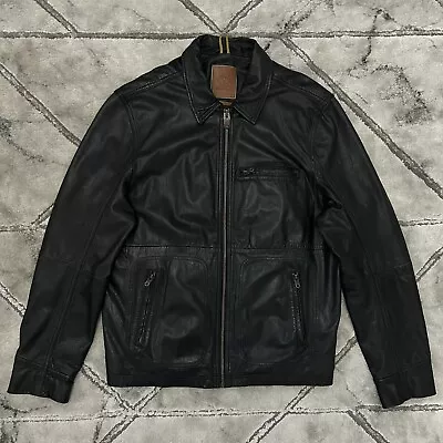 Buy Timberland Mount Major Black Goat Leather Jacket -Mens XL A1AE1 Biker Cafe Racer • 109.95£