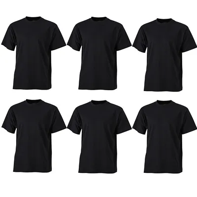 Buy Pack Of 6 Mens Crew Neck Short Sleeve Black T-shirt 100% Cotton S-xxl Blank Tee  • 17.99£