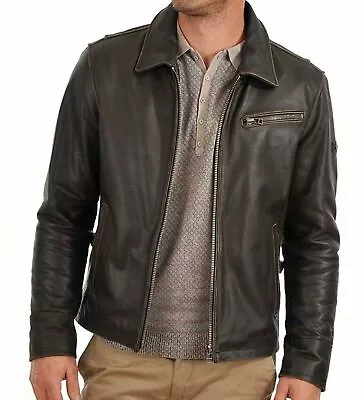Buy Mens Leather Jacket Motorcycle Black Slim Fit Biker Genuine Lambskin Jacket • 24.50£