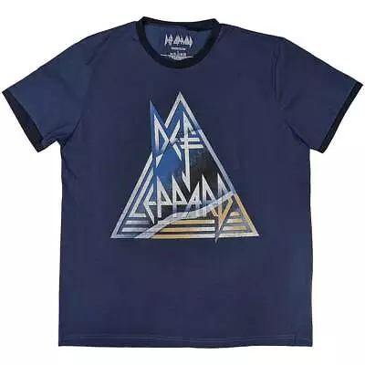 Buy Def Leppard 'Triangle Logo' Blue Ringer T Shirt - NEW • 15.49£