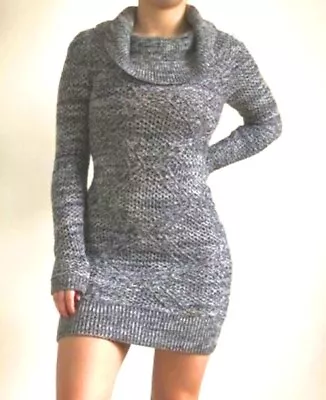 Buy Lipsy Knitted Dress 6 UK Grey Mono Long Sleeve Jumper Sexy Mini Roll Neck Party • 27.99£
