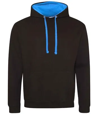 Buy AWDis Varsity Hoodie Contrast Hood Jumper Pullover Hoody Sweatshirt Black Blue M • 12£