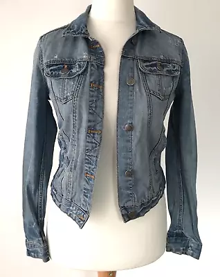 Buy Zara Denim Jacket Womens Distressed Blue 100% Cotton Fitted Short Size M • 16.99£
