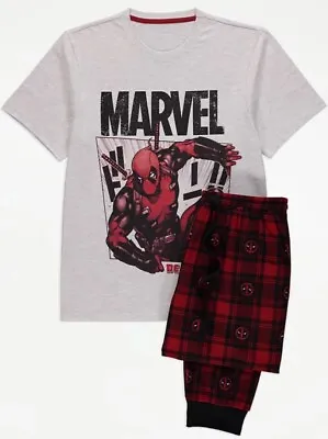 Buy Men's Official Marvel Deadpool Long Pyjamas Red Check Size S M  Short Sleeve • 17.99£
