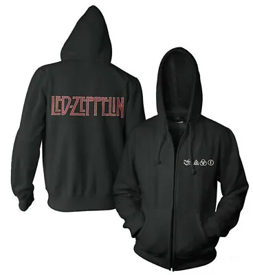 Buy Official Led Zeppelin Logo And Symbols Zip Up Black Hoodie Hooded Sweatshirt • 44.95£